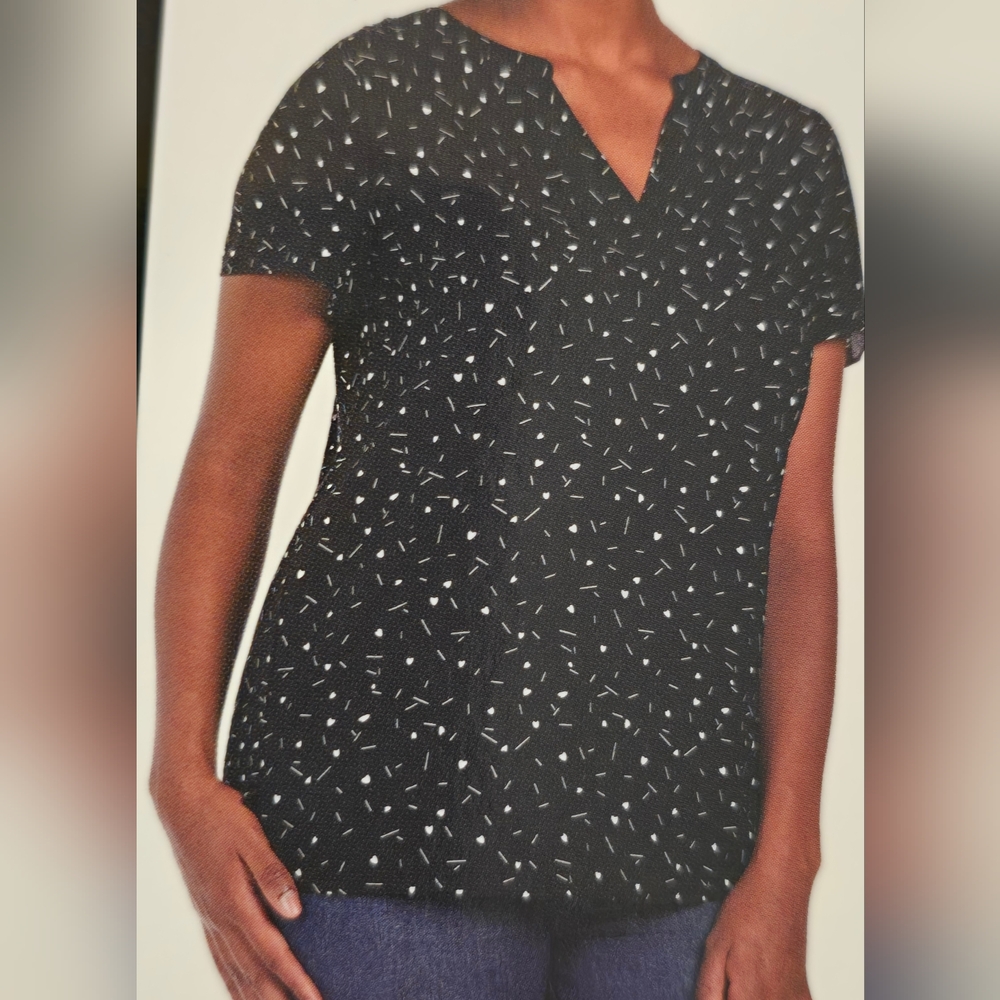 Hilary Radley Black and White Geometric Blouse XXL